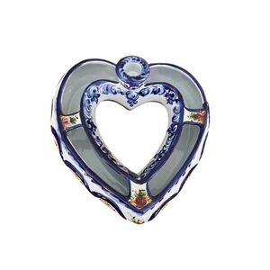 Vintage Vestal Alcobaca Portugal Hand Painted Heart Flower Arranger Candleholder